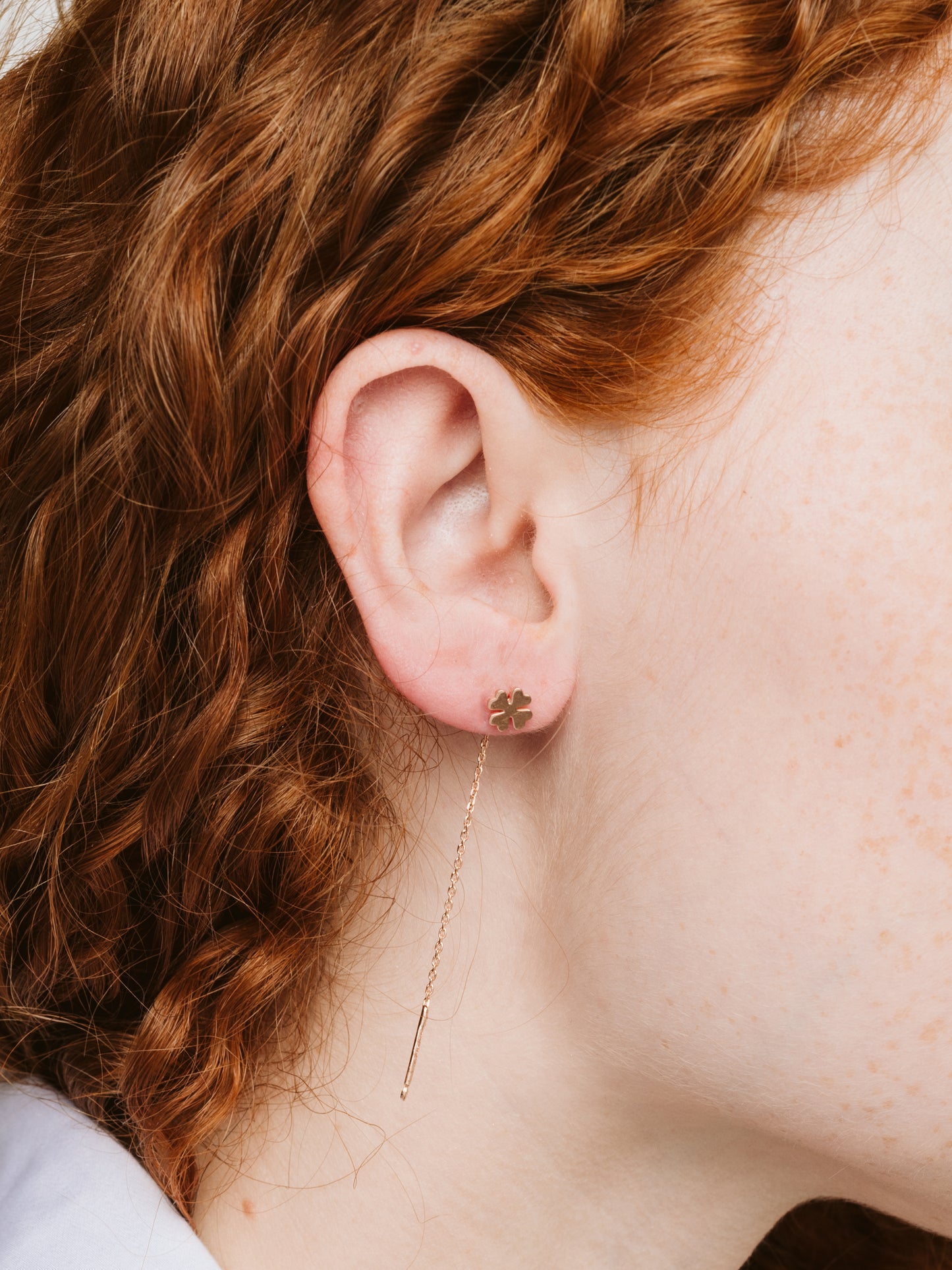 Sterling silver up-and-down four-leaf clover single earring