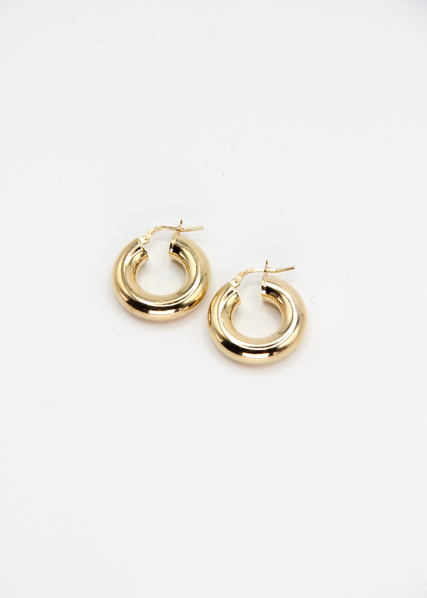 Orecchini a cerchio bombato medio in argento 925 nickel free, leggeri e luminosi, con chiusura a forcella, design moderno ed elegante da donna.