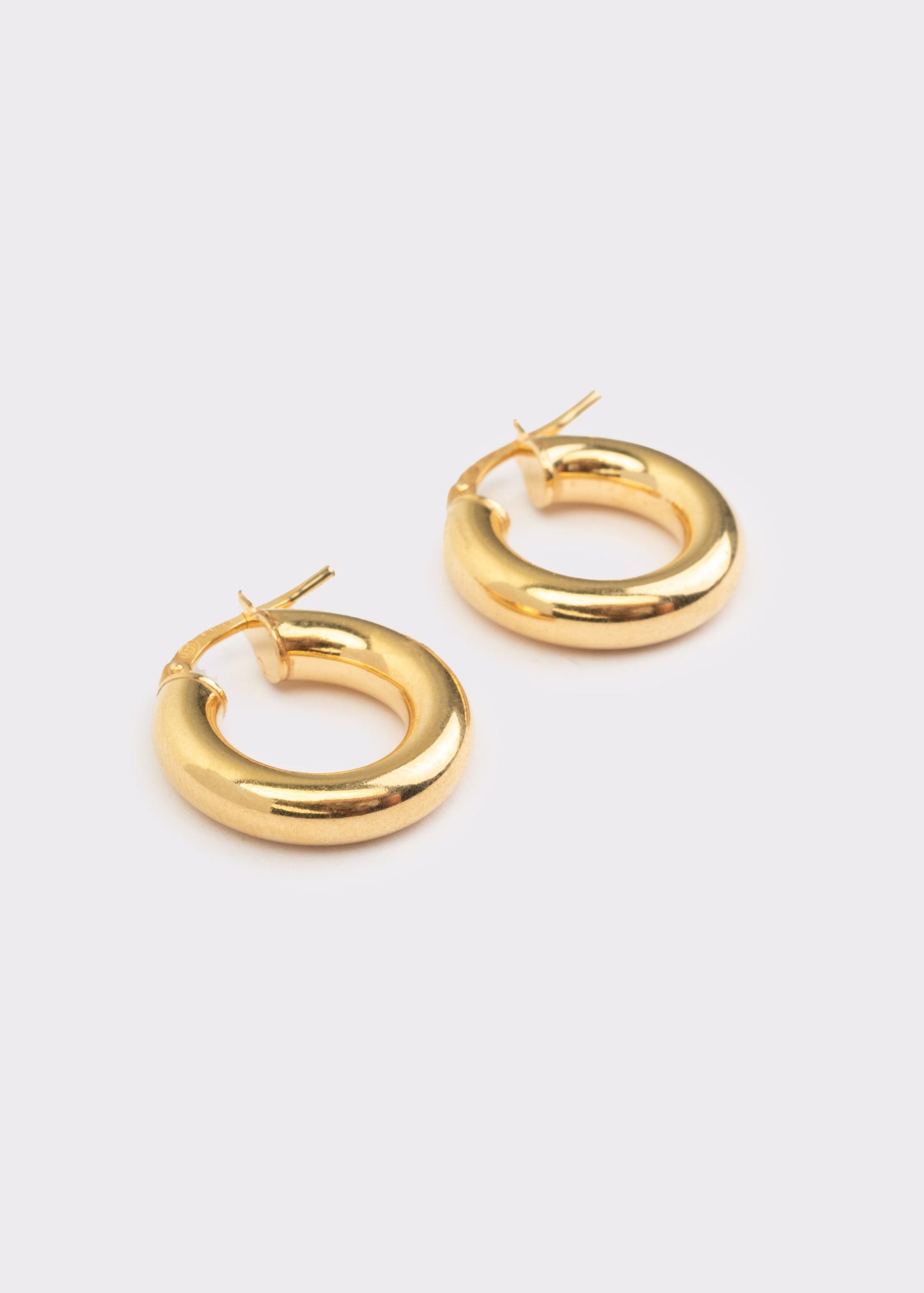 Orecchini a cerchio bombato piccolo in argento 925 nickel free, leggeri e luminosi, con chiusura a forcella, design moderno ed elegante da donna.