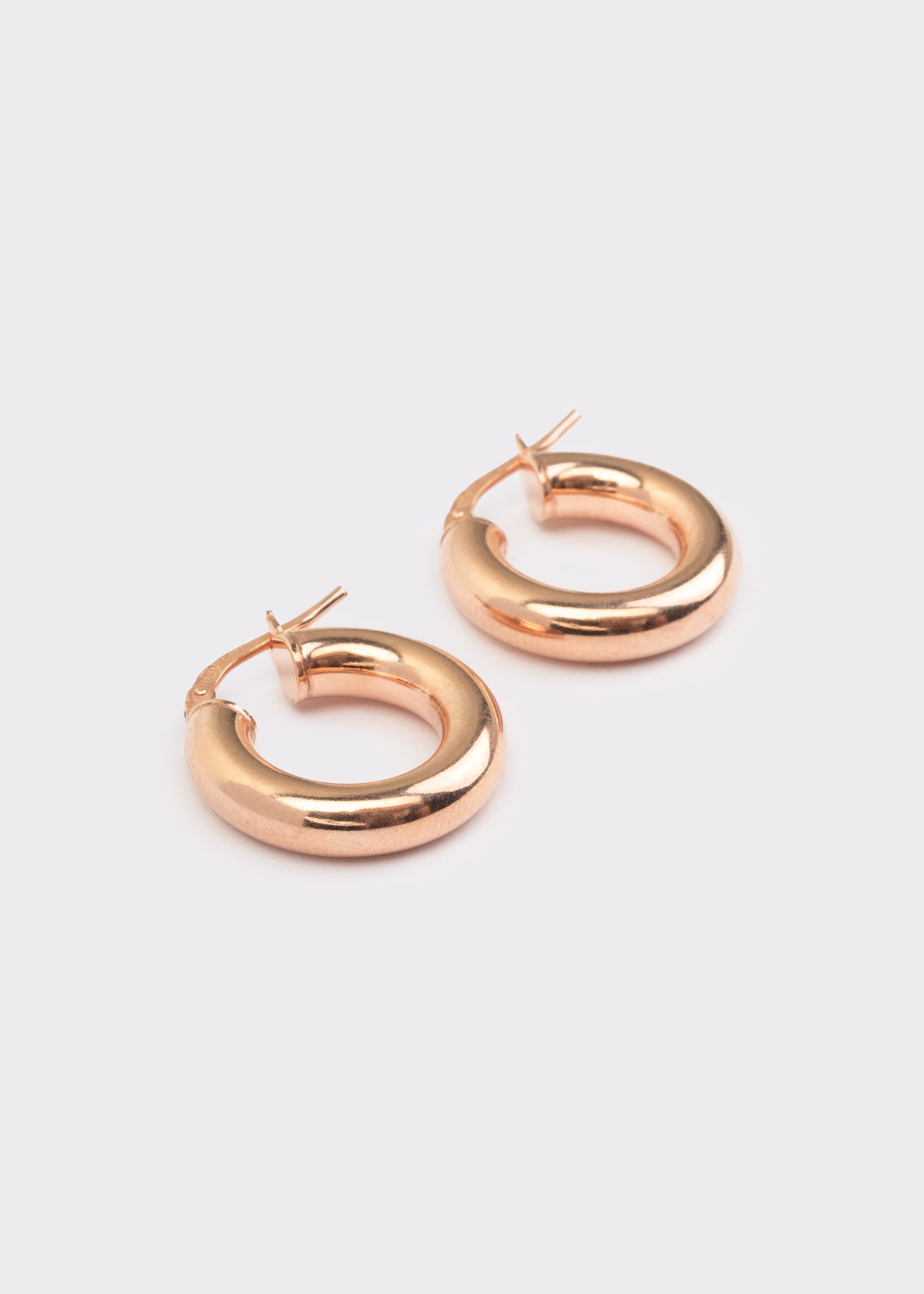 Orecchini a cerchio bombato piccolo in argento 925 nickel free, leggeri e luminosi, con chiusura a forcella, design moderno ed elegante da donna.