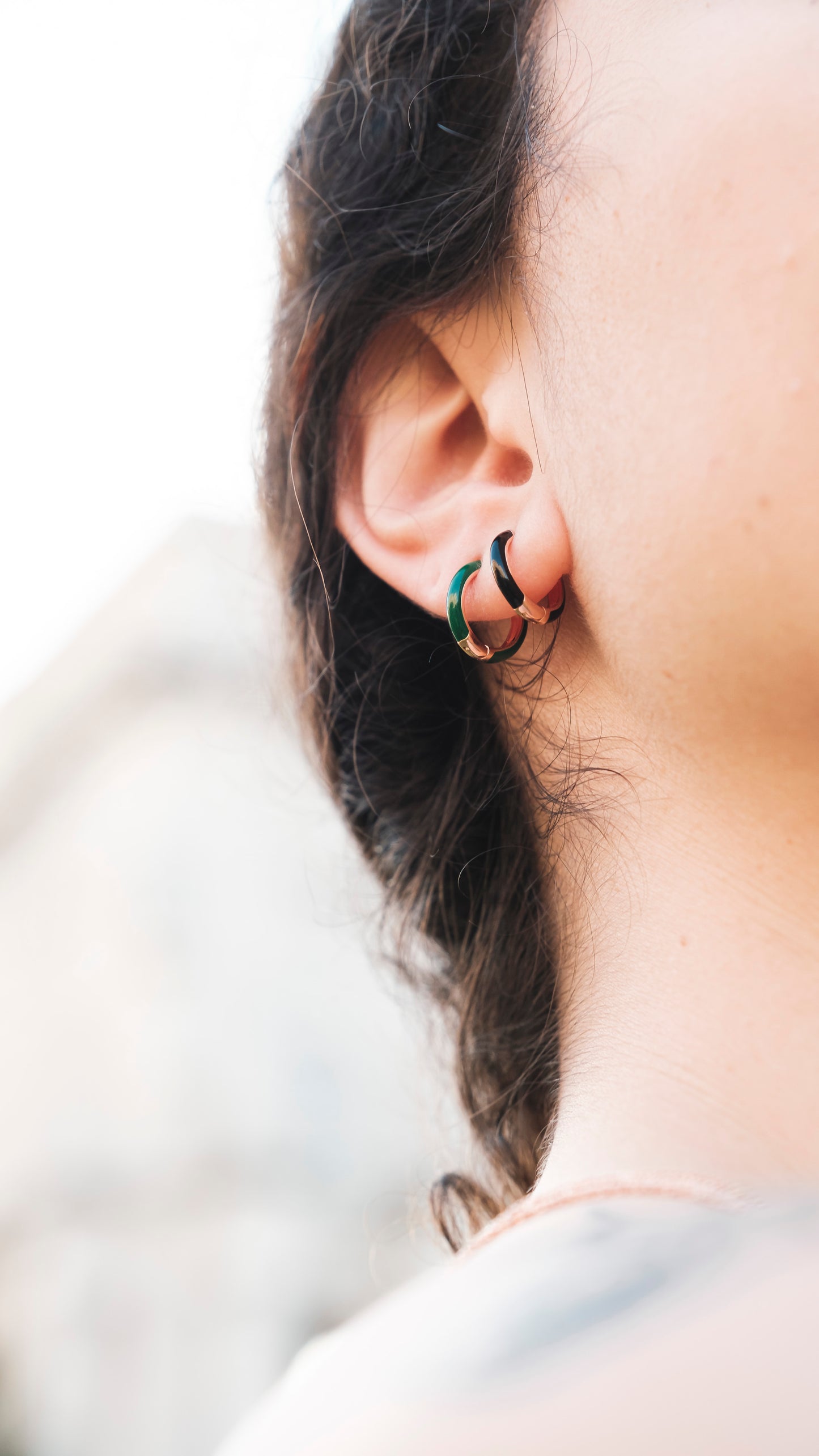 Rose gold plated silver hoop earrings with enamel