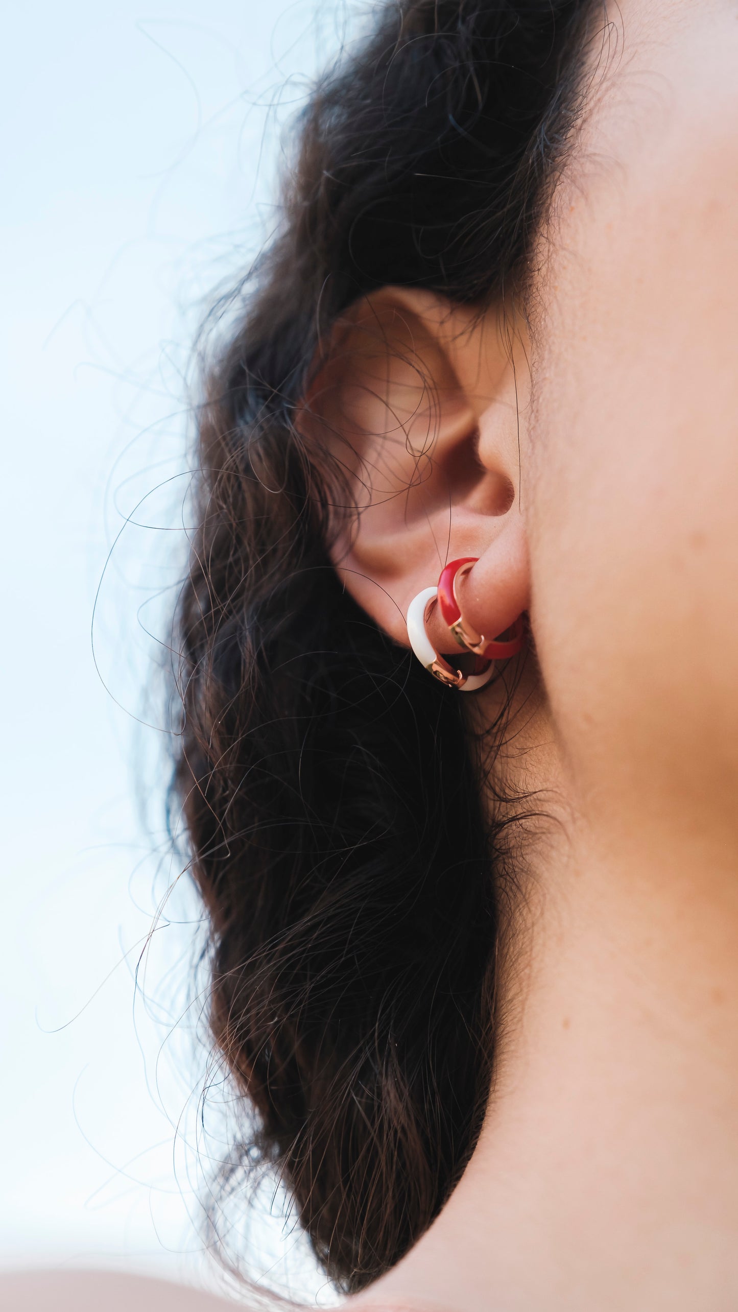 Rose gold plated silver hoop earrings with enamel