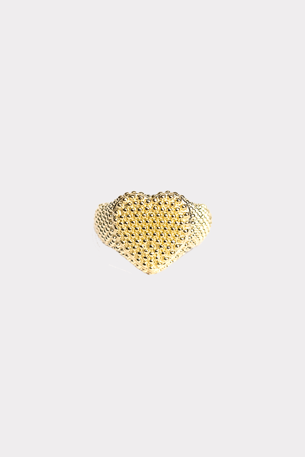 Gold stippled heart signet ring